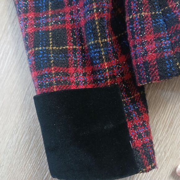 Vintage 90's Jones N.Y. Plaid Double-Breasted Pea Blazer Coat Cropped Wool - Picture 6 of 14